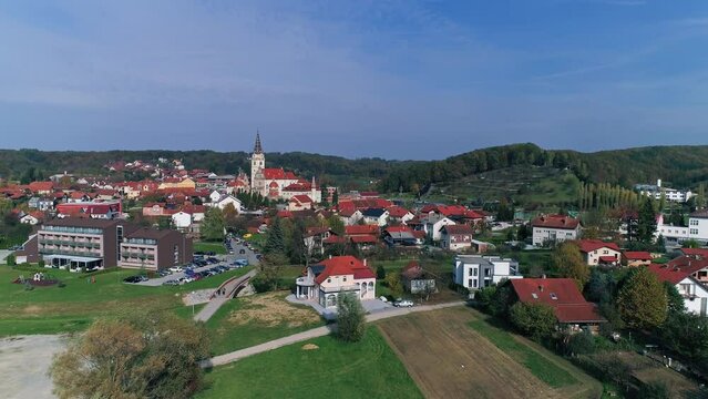 Aerial view of the Church Marija Bistrica in Marian shrine of the Black Madonna