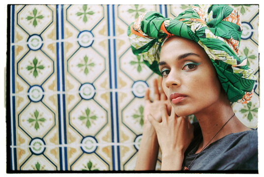 Beautiful Cabo Verdian Portrait wearing African turban