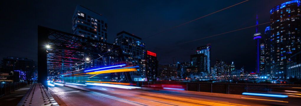 long exposure of bus lights at night