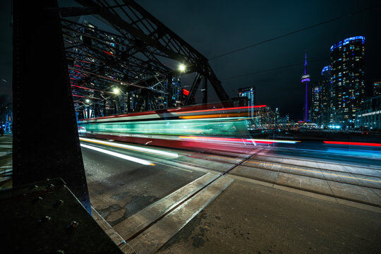 long exposure of bus lights at night