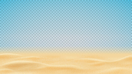 Realistic texture of beach or desert sand. Vector illustration with ocean, river, desert or sea sand isolated on checkered background. 3d vector illustration. - obrazy, fototapety, plakaty