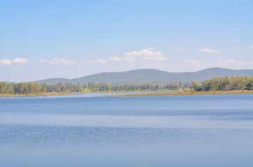 Landscape lake and mountain forest at Maepuem national park at Phayao province of Thailand