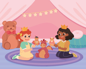 girls playing with toys