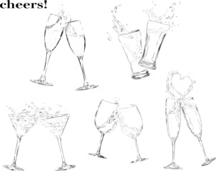 乾杯セット　線画
