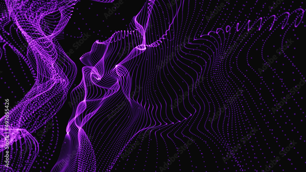 Poster purple background with colorful fluid. particle fluid