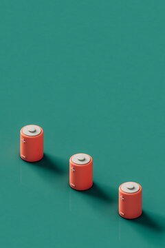 a row of Pink rechargable batteries. 3d render