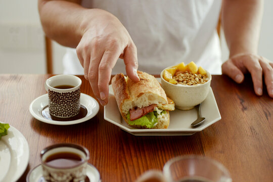 Closeup Homemade Home Western Meal On Wooden Table