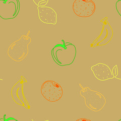 Seamless pattern, contours of different fruits