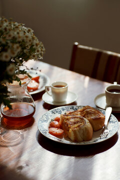 Closeup homemade home western meal on wooden table