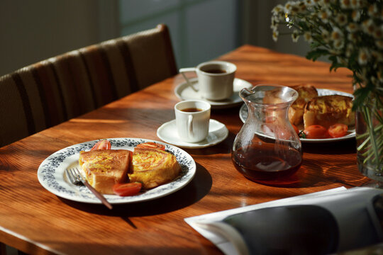 Closeup homemade home western meal on wooden table