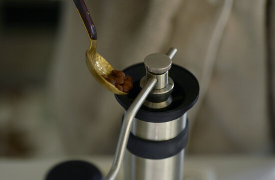Closeup of coffee beans, the process of making coffee