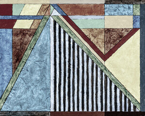 An abstract geometric painting on a textured ground, 