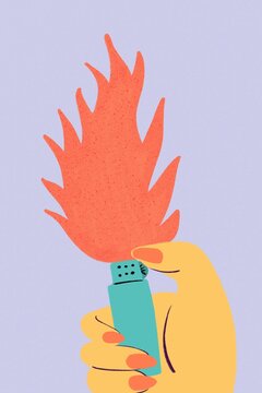 Woman lighting a lighter and making fire