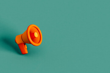 close up of Orange megaphones on green. 3d render