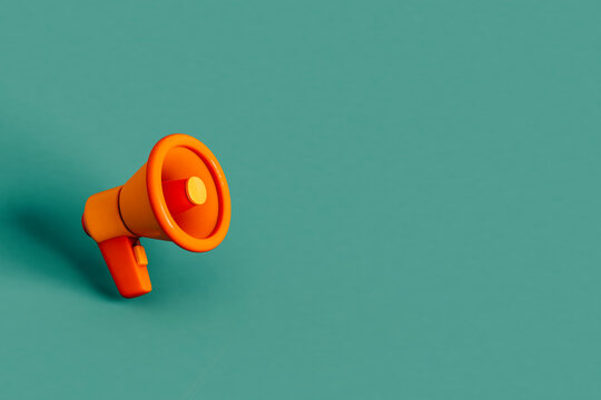 close up of Orange megaphones on green. 3d render