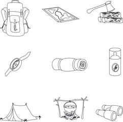 Camp set flat vector collection outline icon set
