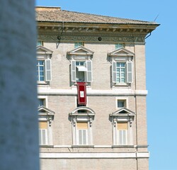 View of the Apostolic Palace in Vatican City and the window where Pope speaks at Angelus Event