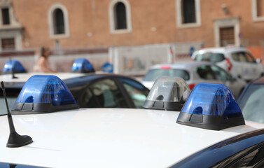 car of italian police with blue sirens