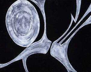 A Black and White Painting which evokes the thought of Bony Objects.