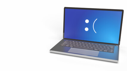 The blue screen error showing on laptop pc  3d rendering