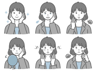 顔の肌に関する色々　スーツの若い女性