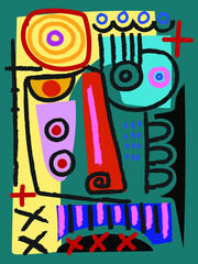 People portrait in modern abstract, decorative,ethnic style vector illustration.