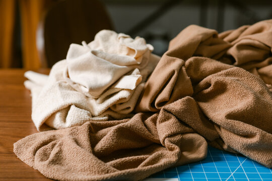 Detail of organic soft cotton fabric tabletop