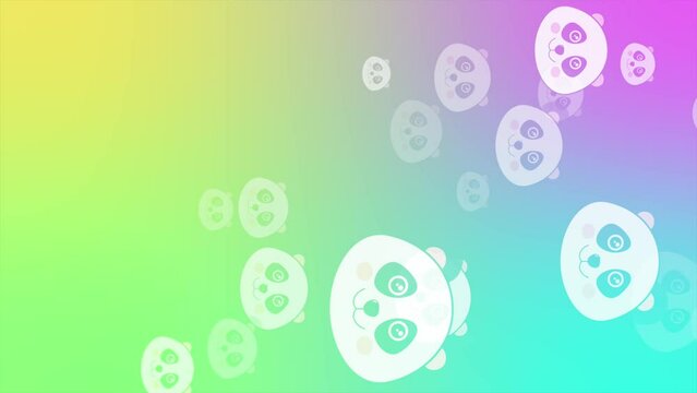 Vertical Social Media Cute Animated Panda Bears Flying Pattern on Gradient Ramp Bear seamless pattern panda repeated wallpaper background cartoon face bear character Pink and Yellow 4K Video backdrop