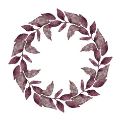 Fototapeta premium Foliage floral wreath circle border watercolor paint