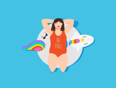 Woman on unicorn float in the pool