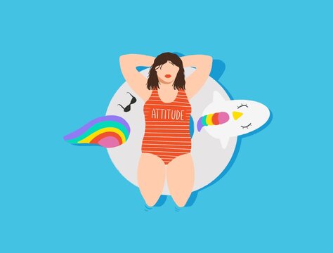 Woman on unicorn float in the pool