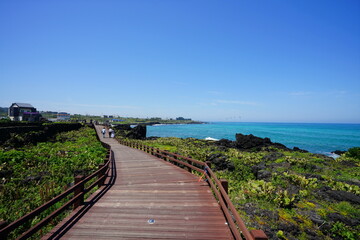 Fototapeta na wymiar fascinating seaside walkway and blue sea 