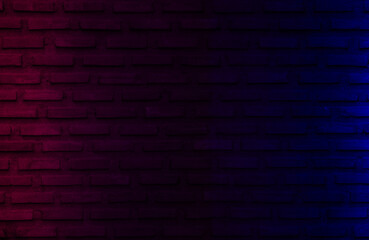Fototapeta na wymiar Lighting effect red and blue on empty brick wall background. Backdrop decoration party design element.