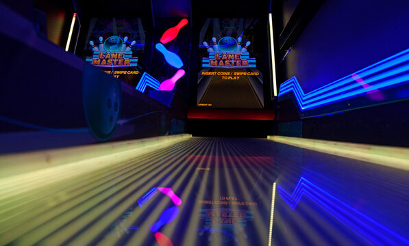 Umea, Norrland Sweden - March 21, 2022: arcade game with bowling in the gaming hall