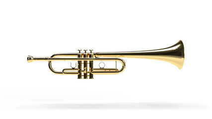 3d render trumpet golden isolated in white background