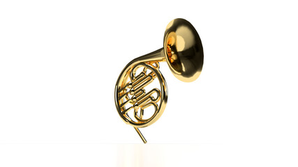 3 render golden musical orchestral trumpet on a white background