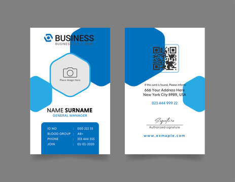 professional ID Card Template with an author photo place | modern layout Office or Employee Id Card with blue color for Your Business or Company
