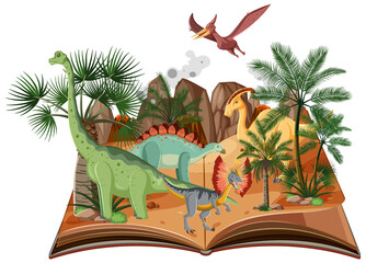 Scene with dinosaurs in forest