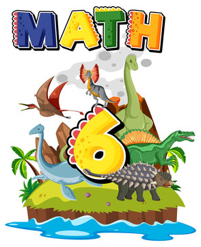 Six dinosaurs with number six cartoon