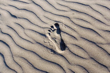 A lone footprint in sand