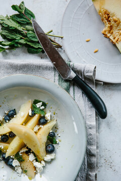 Melon, feta and blueberry