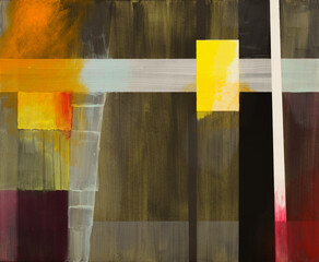 An abstract painting; geometric abstraction with some  overpainting