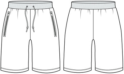 men's shorts vector illustration front and back view fashion flat sketch