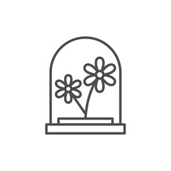 Flower under glass dome line icon. linear style sign for mobile concept and web design. Flowers in a flask outline vector icon. Symbol, logo illustration. Vector graphics © ady sanjaya