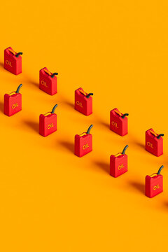 rows of oil tank on orange background. 3d render