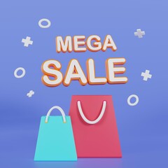 Shopping online concept.Sale banner or Promotion on background.3d rendering illustration