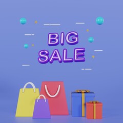 Shopping online concept.Sale banner or Promotion on background.3d rendering illustration