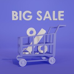 Shopping online discount with cart.Sale banner or Promotion on background.3d rendering illustration
