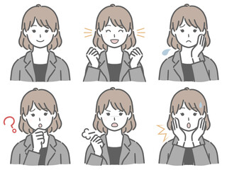 スーツを着た若い女性の色々な表情