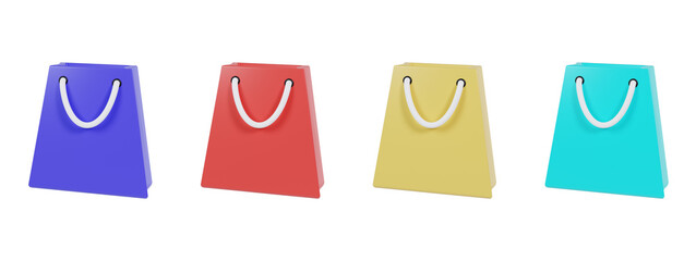 Collection shopping bags with colorful on white background. Colorful Paper Bag.3d rendering illustration